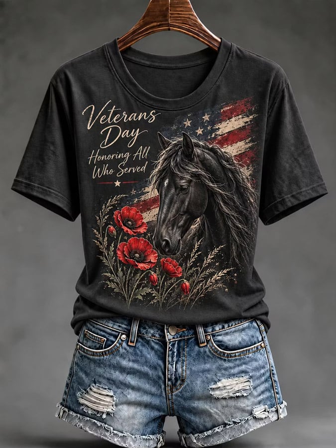 Women's American Veterans Print Casual T-shirt