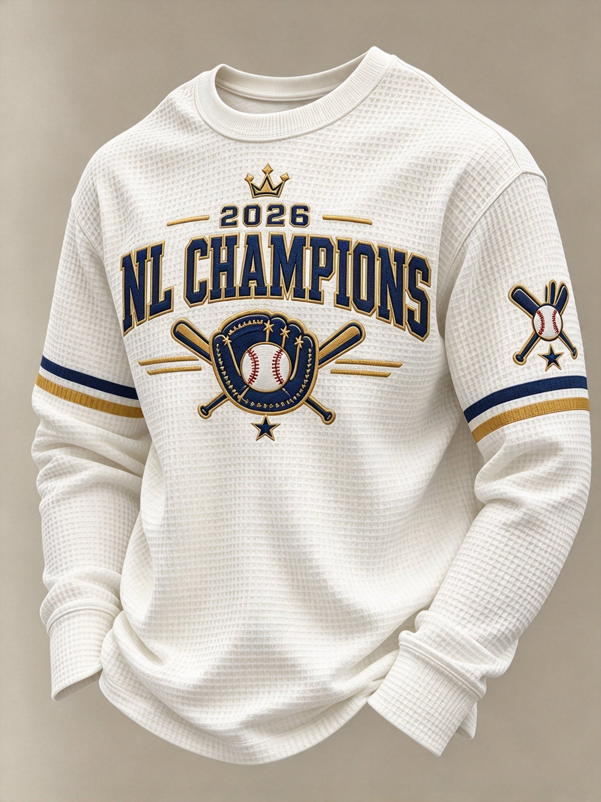 Men's Baseball Print Waffle Long Sleeve T-Shirt