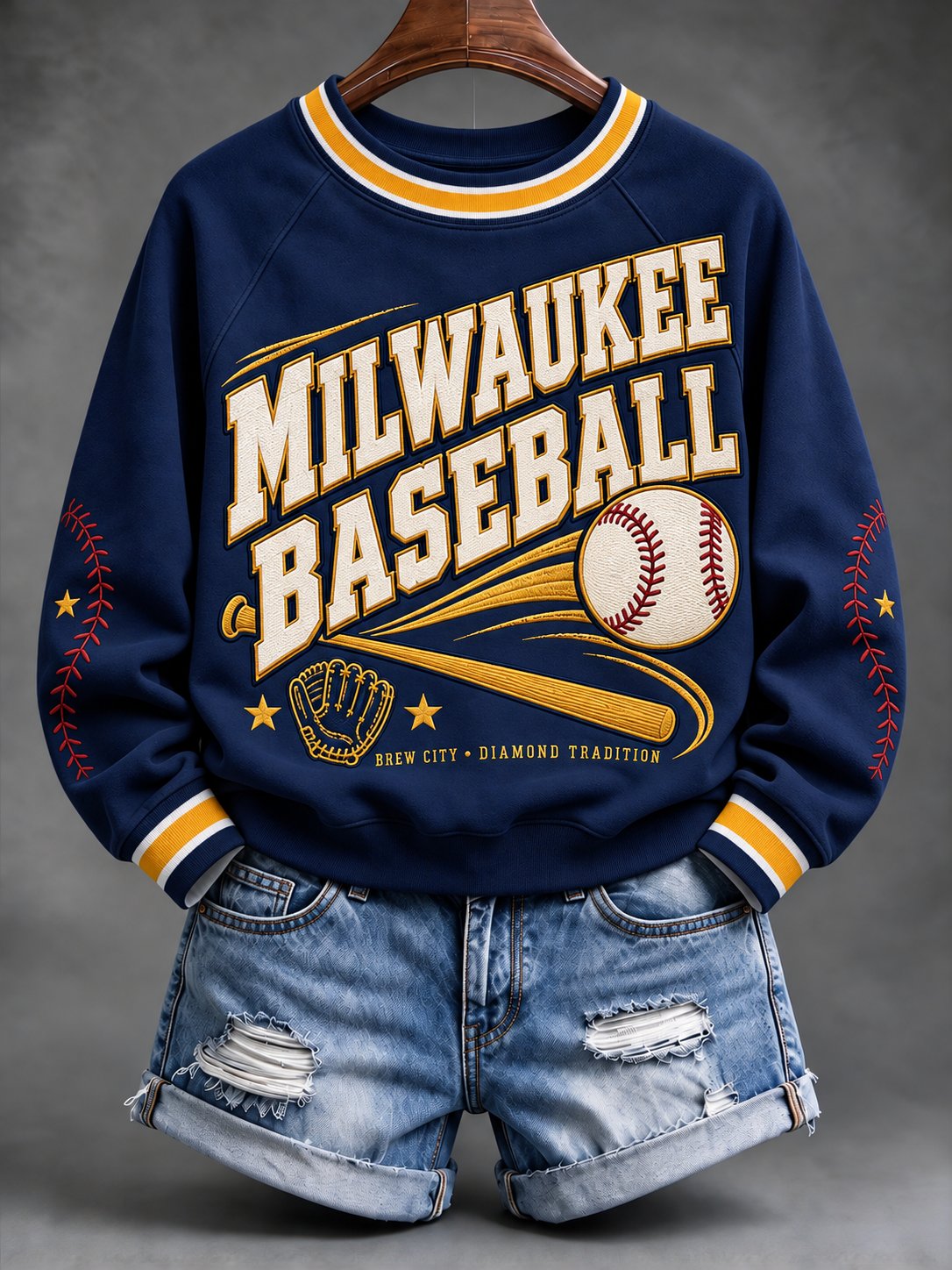 Women's Milwaukee Baseball Brew City Diamond Tradition Print Sweatshirt