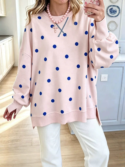 New Arrival 🔥Polka Dot Ribbon-Tie Polka Dot Neck Sweatshirt