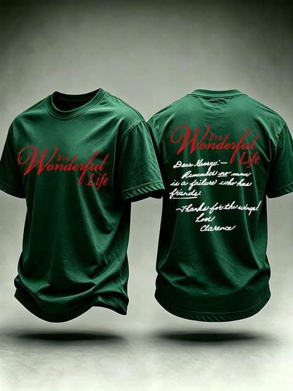 Men's It's A Wonderful Life Christmas Print Round Neck T-shirt
