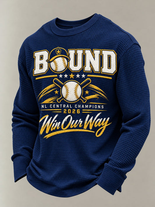 Men's Baseball Print Waffle Long Sleeve T-Shirt