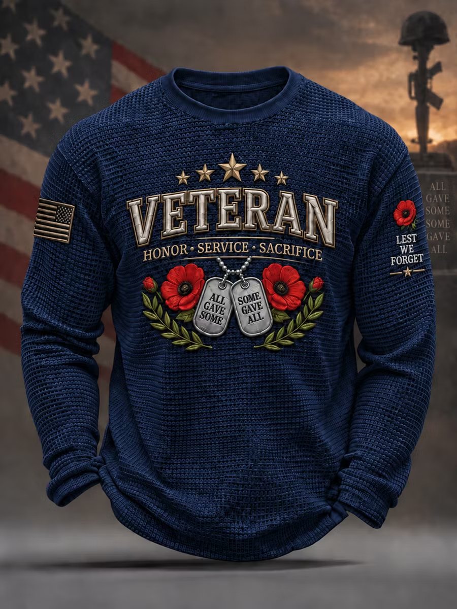 Men's Casual Veteran Printed Long-Sleeve T-Shirt