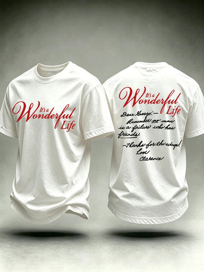 Men's It's A Wonderful Life Christmas Print Round Neck T-shirt
