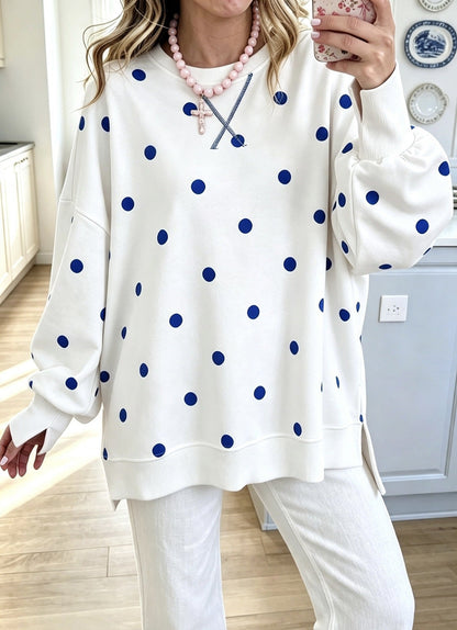 New Arrival 🔥Polka Dot Ribbon-Tie Polka Dot Neck Sweatshirt