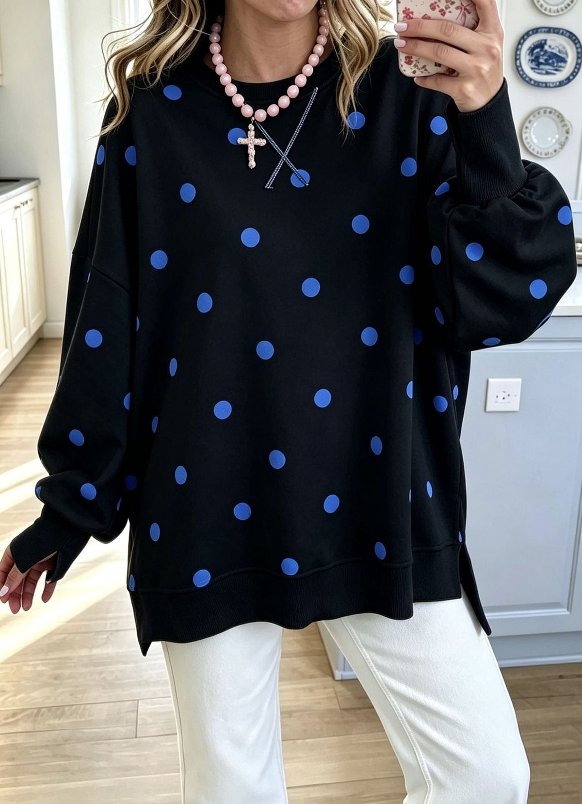 New Arrival 🔥Polka Dot Ribbon-Tie Polka Dot Neck Sweatshirt