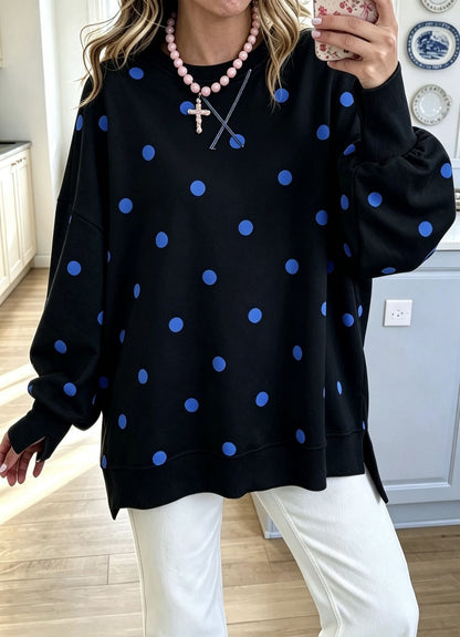 New Arrival 🔥Polka Dot Ribbon-Tie Polka Dot Neck Sweatshirt