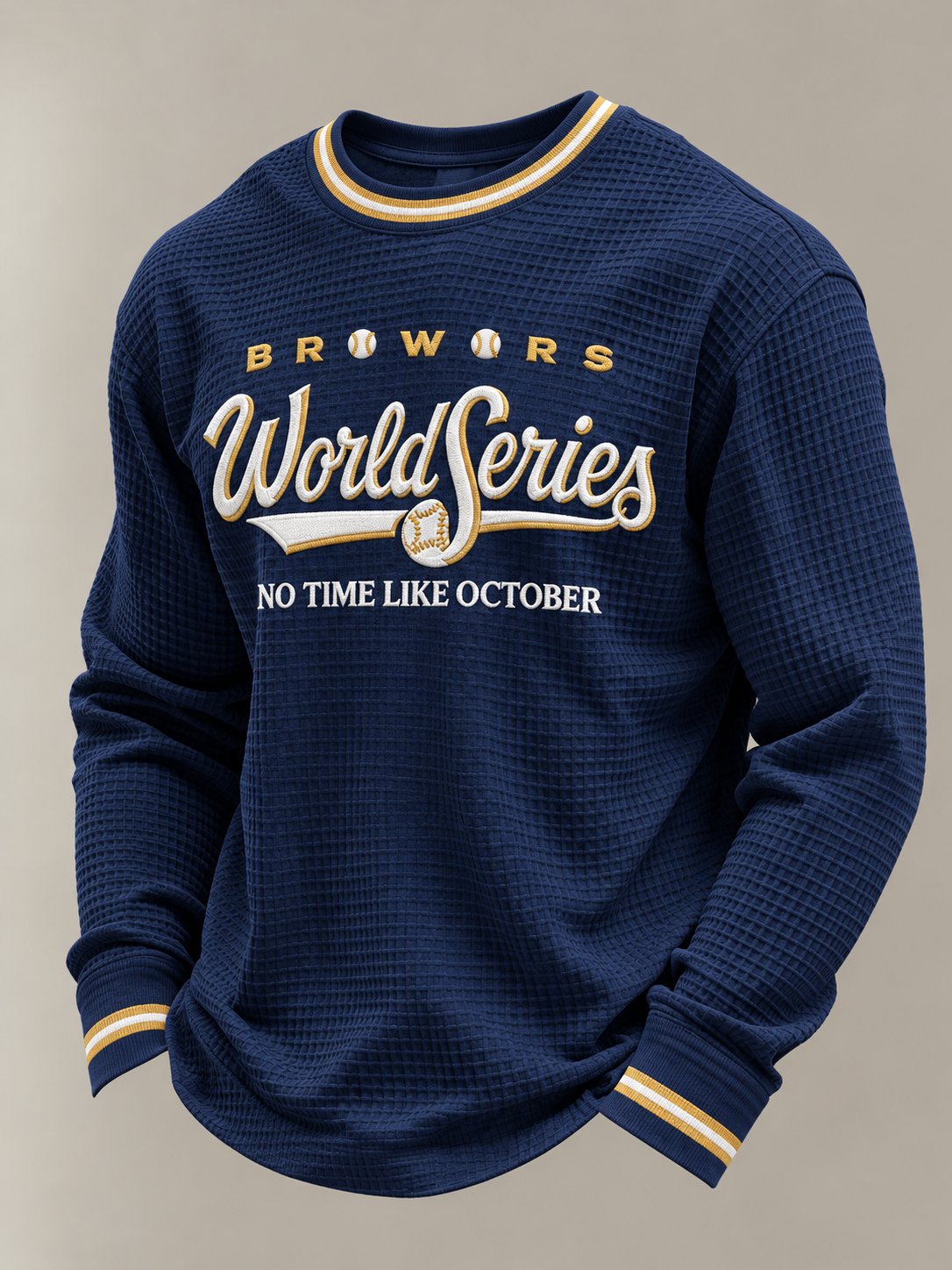 Men's Baseball Print Waffle Long Sleeve T-Shirt