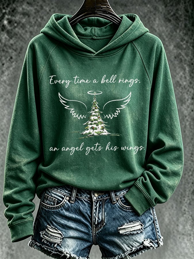 Women's Every Time A Bell Rings An Angel Gets Its Wings Christmas Printed Sweatshirt