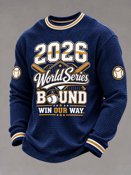 Men's Baseball Print Waffle Long Sleeve T-Shirt