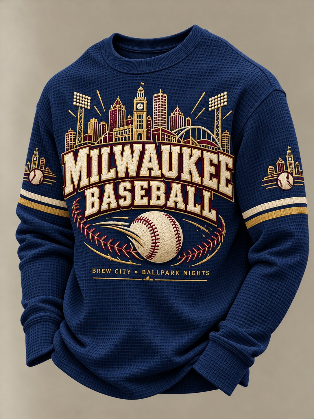 Men's Milwaukee Baseball Brew City Ballpark Nights Print Waffle Long Sleeve T-Shirt