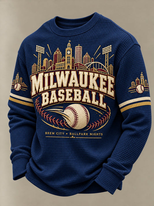 Men's Milwaukee Baseball Brew City Ballpark Nights Print Waffle Long Sleeve T-Shirt