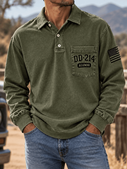 Men's Veteran DD-214 Print Long-Sleeve Polo Shirt