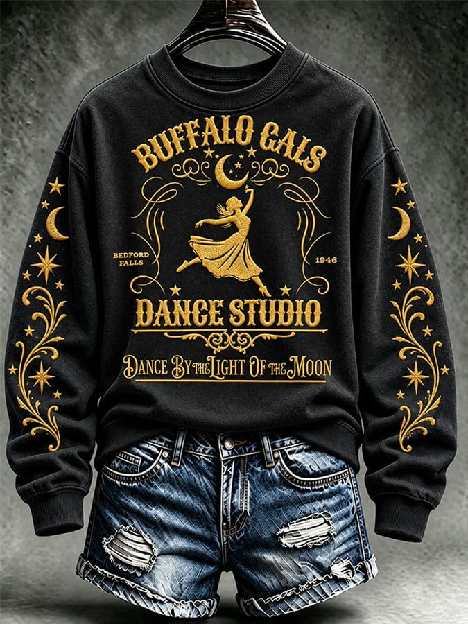 Women's It's A Wonderful Life Buffalo Gals Christmas Print Casual Sweatshirt
