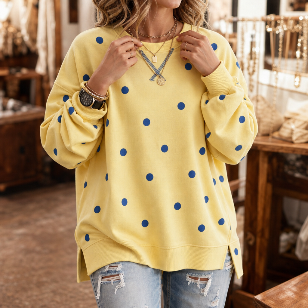 New Arrival 🔥Polka Dot Ribbon-Tie Polka Dot Neck Sweatshirt