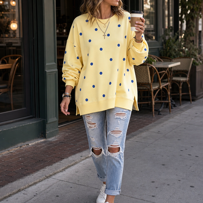 New Arrival 🔥Polka Dot Ribbon-Tie Polka Dot Neck Sweatshirt