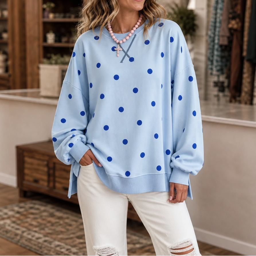 New Arrival 🔥Polka Dot Ribbon-Tie Polka Dot Neck Sweatshirt